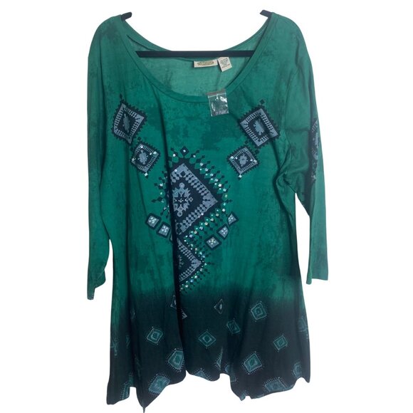 NWT Collections Etc. Tunic Top XXL Sequin Geometric Asymmetrical Aztec Western - Picture 1 of 8